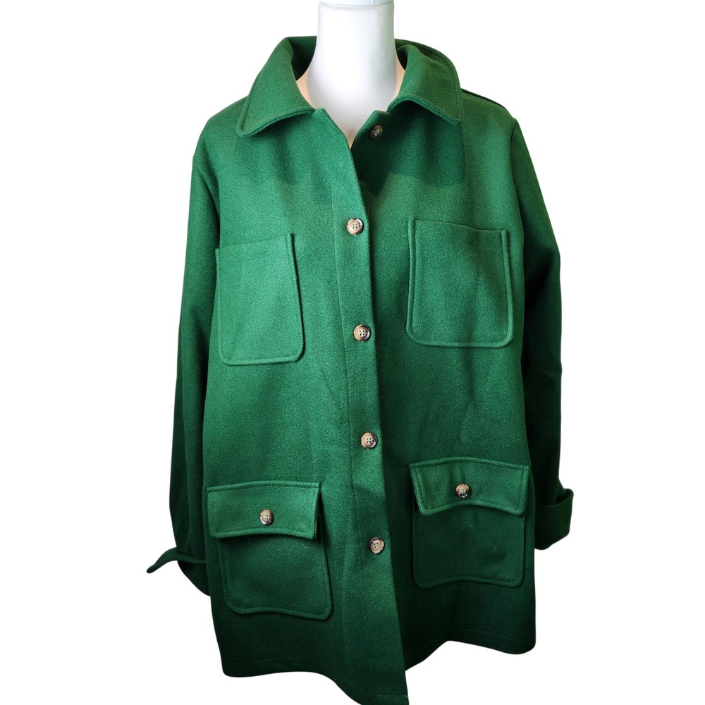 Emerald Green Oversized Utility Coat XL Felted‎ Wool Look Minimalist Jacket